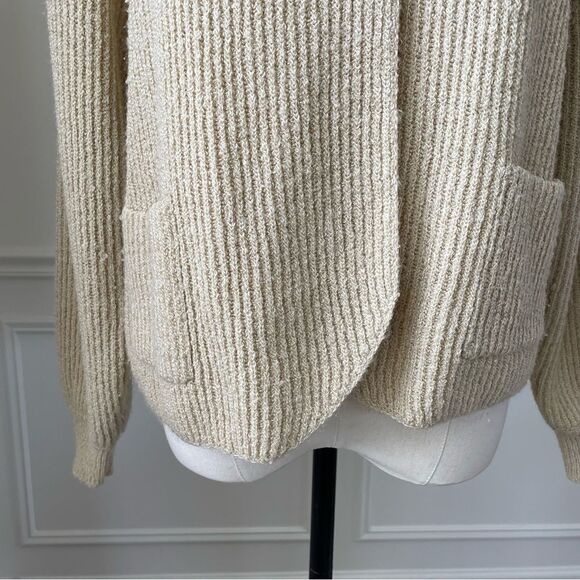 Vintage 80s Jacobson’s Boxy Crop Rib Cardigan Sweater Beige L - Picture 6 of 9
